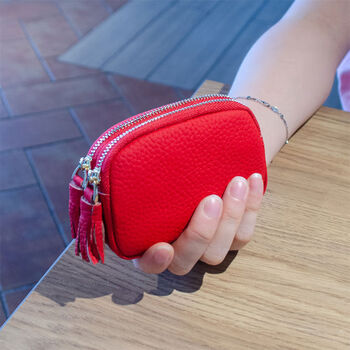 2023 korean style genuine leather small wallet coin purse women's small mini simple student ins cowhide double-layer zipper big red