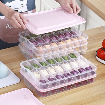 Magic bean shenghuo divided dumpling box, dumplings, wontons, quick-frozen box, dumpling storage box, divided storage, no odor, household refrigerator, fresh-keeping, transparent - six layers and one lid, large capacity recommended, total 126 grids, default mini refrigerator, be careful not to put it in. view size
