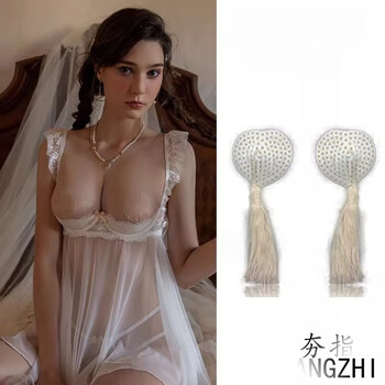 Quarter bra, half-cup suit, underwired top, small breasts look big, lace sentimental bra, white underwire + panties + tassel nipples l 100-125 catties confidential delivery