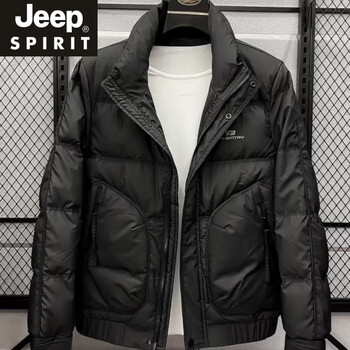 Jeep spirit winter men's stand collar down jacket top new style simple versatile trendy cool handsome youth solid color men's jacket black m recommended 90-105 catties