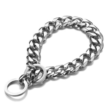 Haoxu dog collar leash stainless steel engraved dog chain gold pet medium-sized dog medium and large dog p chain dog walking necklace silver chain width 19 mm length 60 cm encrypted chain