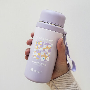 Jinli high-value 316 stainless steel thermos cup, large capacity, couple student water cup, portable anti-fall children's kettle, lavender purple - with filter - well-behaved and cute 360ml