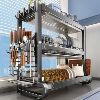 Added stainless steel dish storage rack drain rack kitchen rack bowl rack for bowls and chopsticks cabinet dishes 304 household