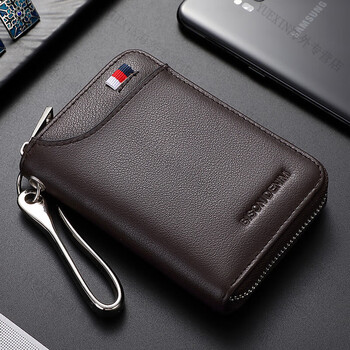 American bison car key bag for men and women first layer cowhide pickup bag zipper coin purse multifunctional keychain brown (first layer cowhide)