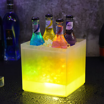 Fantasy bar luminous ice bucket square double-layer anti-fall plastic beer frame soda wine ice bucket 6 pack yellow 19x19x18.5cm holds 5 small beers. bring your own