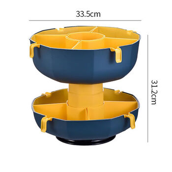 Jie yun mao hot pot plate, compartmented vegetable platter, rotating drainage basket, washing basket, household storage basket, kitchen side dish tray, recommended rotating double layer blue and yellow - removable