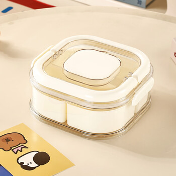 Bsd portable multi-layered fruit tray, living room home snack display tray, sealed moisture-proof candy box, large-capacity dried fruit storage box, buckle rounded dried fruit tray (milk white single layer)