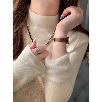 Yu zhaolin (yuzhaolin) velvet bottoming shirt half turtleneck sweater for women autumn and winter new thickened warm inner white sweater top