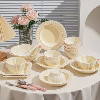 Treejack cream-style ceramic bowl, plate and tableware set, underglaze color, housewarming gift, rice bowl, dish, dish, chopsticks and spoon set