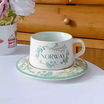 Tao che nordic style ceramic coffee cup and saucer set niche light luxury household afternoon tea set milk cup exquisite high-end cup pastoral style-green coffee cup and saucer (spoon included)