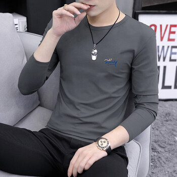 Yishion high-quality pure white t-shirt men's long-sleeved round neck bottoming underwear thin pure cotton autumn clothes for men and women same style solid color tops charcoal gray sk9998 pure cotton does not pill 5xl weight 200-220