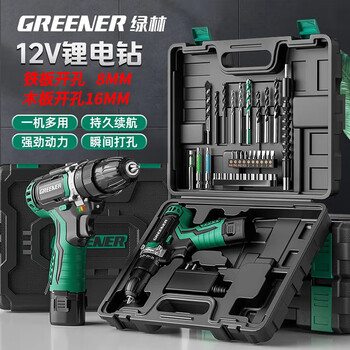 Green forest 12v hand drill electric screwdriver household rechargeable electric batch electric tool box 2.0 one electric set