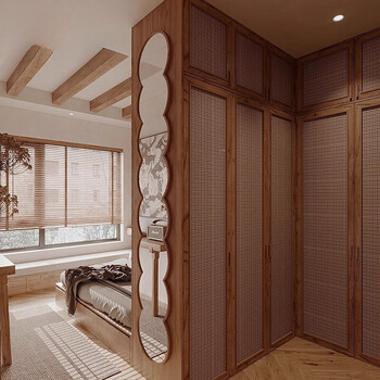 Shantou lincun whole house custom wardrobe new chinese style retro rattan door overall cloakroom wardrobe custom design renderings factory design door-to-door measurement earnest money installation with door and cabinet x 1