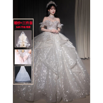 Ovivo large size wedding dress 200 pounds fat mm plus fat plus one shoulder wedding dress 2025 new bride petite white floor-length style (wedding dress + 3-piece set) 3xl