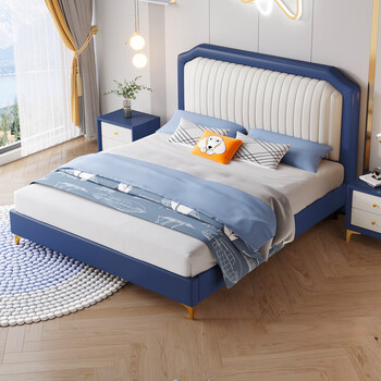 St. fanbei children's bed leather art boy light luxury soft pack solid wood teenage single girl princess student small house internet celebrity bed + 20cm lavender latex mat 1.35m*2.0m (frame model)