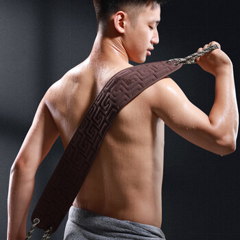 Xi'er men's bath towel to rub the back with a long strip of strong coarse sand and rub the mud without asking for bathing and back rubbing in the bathroom. thickened. brown color/men's back strip. reinforced handle/not broken after long-term use.