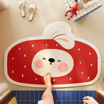 Yusenyi cartoon bathroom floor mat, special absorbent non-slip foot mat for toilet door, diatom mud bathroom mat for hand washing, diatom mud strawberry hat bunny shaped 40x60cm (special offer of 2 pieces, instant discount of 3 yuan)