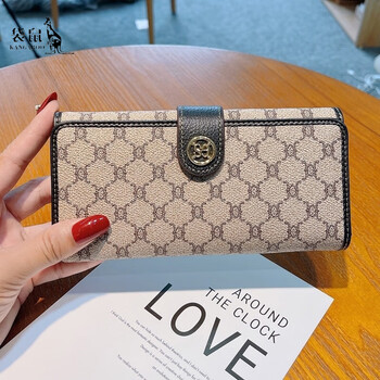 Kangaroo leather women's wallet long 2025 new wallet exquisite fashion print large capacity card holder coin purse black