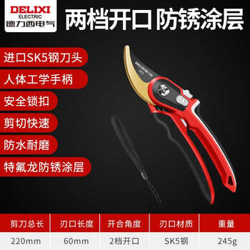 Delixi gardening pruning fruit tree special garden tools floral powerful scissors stainless steel pruning shears imported blade-407a jinjia series