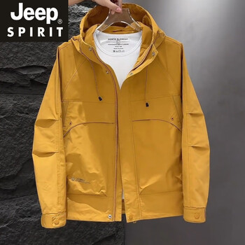 Jeep spirit autumn and winter new trendy brand workwear hooded jacket men's loose and versatile outdoor casual windproof jacket top ginger yellow single style jacket m 100-120 catties