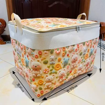 Yusenyi household zipper storage box clothing quilt toy storage box dormitory large capacity moving fabric storage bag 3d 3d bear 100 liters 3d 3d bear 100 liters selected cotton and linen canvas thick steel ring skin-friendly and odorless 1