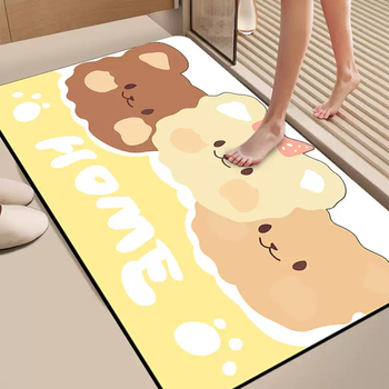Yusenyi bathroom diatom mud floor mat cartoon bathroom anti-slip mat absorbent and quick-drying home toilet door guard yellow three bears (upgraded and thickened 5mm) width 40cm long 60cm