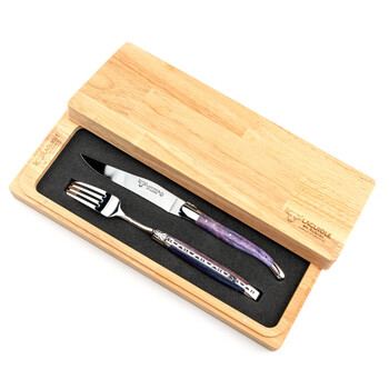 He jiagong french laguiole en aubrac steak western food knife and fork purple camel bone gift box purple camel bone knife and fork set. 1 knife 1 fork with wooden box