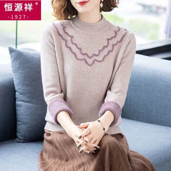 Hengyuanxiang mother's autumn and winter clothing plus velvet and thickened sweater, stylish long-sleeved knitted top, warm inner layering shirt for middle-aged women, one-piece velvet camel color l, recommended 100-115 catties