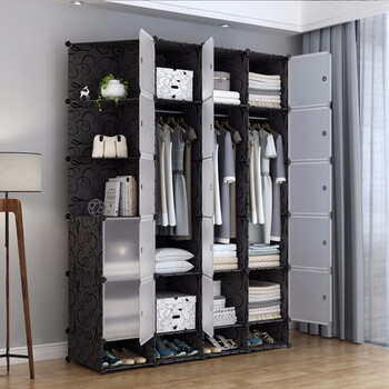 Young age wardrobe assembly rental house plastic household storage wardrobe storage bedroom modern simple economical steel frame reinforcement deepening 17 doors 3 hanging half corner with shoe cabinet