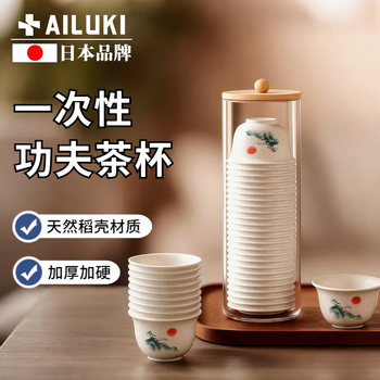 Ailuki japanese high-end thickened disposable kung fu tea cup small portable thickened home hospitality tea cup tasting tea cup sunset ink-200 + cup holder