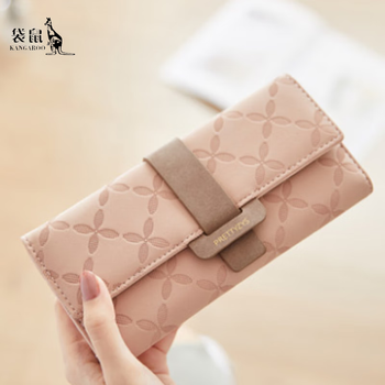 Kangaroo genuine leather women's wallet 2025 new long style japanese and korean version personalized large capacity student wallet for mobile phones pink