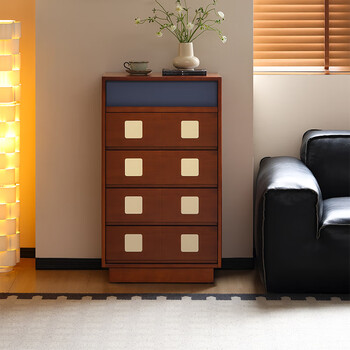 Xiaowan medieval solid wood chest of drawers bauhaus color matching living room bedroom sofa side cabinet contrasting color drawer chest storage cabinet yeyu chest of drawers (delivered in mid-january)