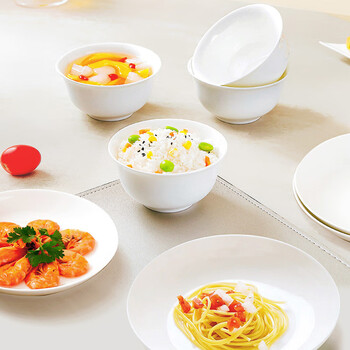 Sky top bowls, plates, ceramic bone china tableware set, household housewarming rice bowls, plates, 4 servings, pure white, 8 pieces