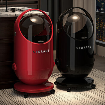 Hanoufei trash can for living room household large capacity 2025 new bedroom light luxury high-end high-value wheeled flip-top paper basket burgundy