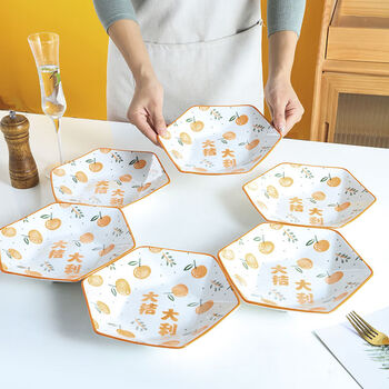 Yusenyi ceramic dish plate set round table reunion round hexagonal home platter tableware set good luck 6 pieces