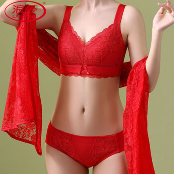 Langsha (langsha) big red set bra festive zodiac year wedding bra big breast makes smaller push-up full cup bridal bra big red set 75d 34