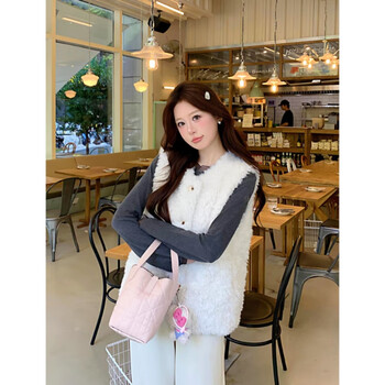 Yipinyuan eco-friendly fur vest jacket women's 2025 autumn and winter new thickened warm fur one-sleeveless vest vest white one size (90-125 jin)