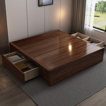 Yimi guangdong foshan solid wood bed small apartment without bedside tatami bed frame double bed floor storage without bedside single bed 1200mm*1900mm x box frame structure