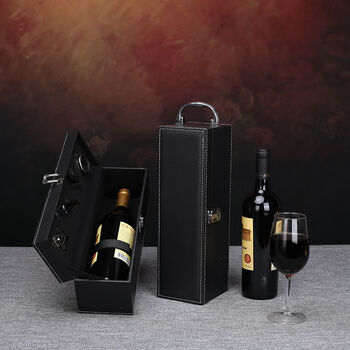 Fantasy red wine gift box single leather box wine red wine box 1 red wine packaging box gift red wine box black classic single bottle with wine utensils black