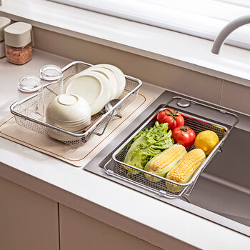Modern housewife 304 stainless steel drain rack retractable kitchen sink sink dish drain basket storage rack large 304 stainless steel telescopic drain basket telescopic length 33~47cm