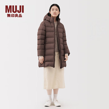 Muji women's lightweight down portable hood coat down jacket women's jacket 25 winter brown s (155/80a)