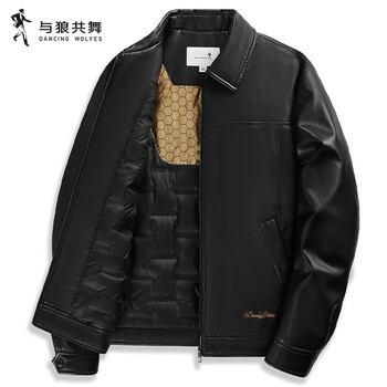 Dances with wolves down liner lapel leather jacket graphene polythermal thickened pu leather jacket men 001 black l