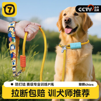 Qioh p rope p chain dog leash dog walking chain small, medium and large dog training dog anti-explosion impact knotted golden retriever pet supplies lemon yellow anti-strangle anti-winding anti-explosion impact length 180cm