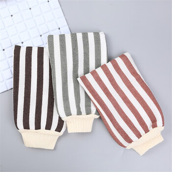Bathing gloves powerful bathing artifact rubbing back double-sided bathing bath towel striped mud rubbing gray bathing towel random color 1 piece