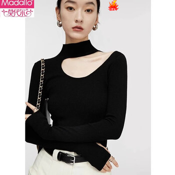 Modal french retro camel irregular hollow half-high collar knitted bottoming shirt for women with autumn and winter slim long-sleeved tops, black xl 116-125 pounds