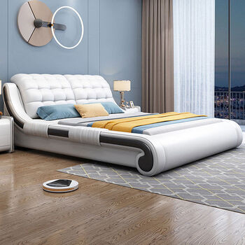 Bens nordic leather bed 15 modern simple double bed master bedroom high-end atmosphere 18 meters soft package household tatami bed 2*2 meters is customized, delivery time is 15-20 days, please contact customer service for details 1500mm*2000mm frame structure