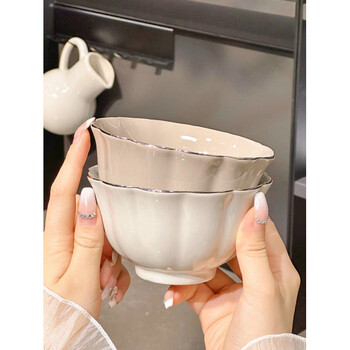 Tuojin imported high-quality high-temperature underglaze color tableware and bowls set from germany for home use 2025 new rice bowls, soup bowls, dishes and bowls, gold-painted 5-inch bowls, 2 pieces 1261