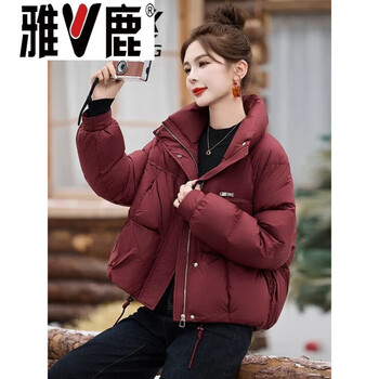 Yalu hangzhou high-end down jacket women's short winter new fashion high-end small 90 white duck down warm thick coat red s (90)