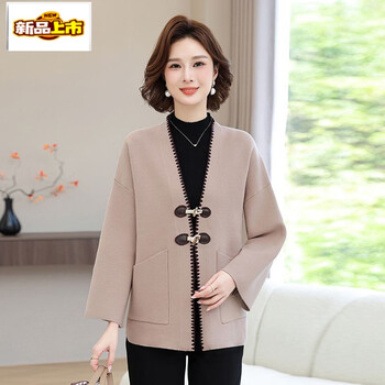 Chujing mom's new autumn clothing, short jacket, fashionable middle-aged and elderly women's spring and autumn knitted sweater top cardigan suit, camel m 80-100 pounds