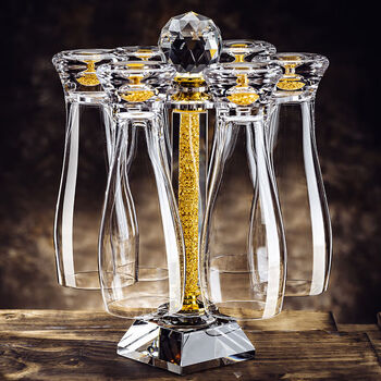 Shantou lincun large capacity beer mug home crystal glass craft beer cup light luxury internet celebrity juice cup set gold foil beer mug 480ml*6 + gold foil cup holder with bottle opener + cup brush